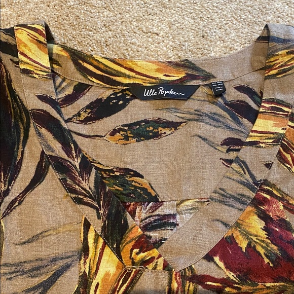 Ulla Popken 100% Linen Popover V Neck Blouse Top 28/30 Autumn Fall Colors - Picture 5 of 12